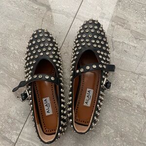 Alaia Black Studded Mary Jane Flats